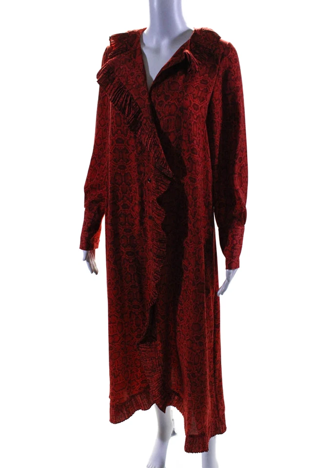 Maxi Vestido Mango Para Mujer Estampado Animal Plisado Manga Larga Con Botones Talla 4 Foto 2 de 4