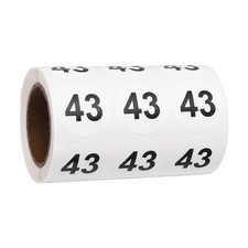 1.2" Small Round Number Stickers Roll, 1000 Pcs Circle Labels, Black Number 43