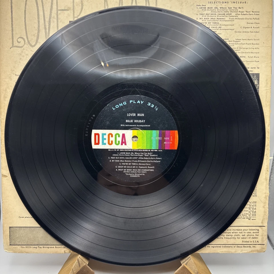 Billie Holiday Lover Man 1960 Decca Records DL 8702 (Vinyl) 12" LP VG+ - Image 3 of 4