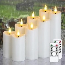 8pc White Flameless LED Pillar Candles Remote Timer Flicker 4-7in