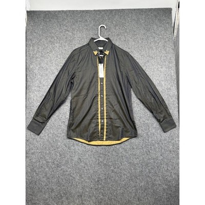 Versace Collection Trend Men Shirt Dark Grey Mustard Yellow IT 40 US Small NWT