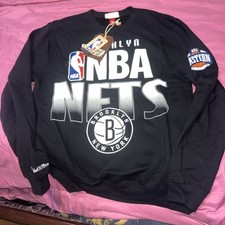 NBA BROOKLYN NETS Basketball Sweatshirt Pullover Mitchell  Ness Fleece Crew Blk