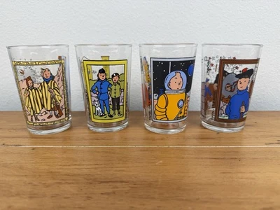 4er Set Amora Dose Dose Senf / Saftgläser 1994 Herge T.L. - 2 mit Rissen - Bild 1 von 4