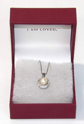 Carolyn Pollack 925 6mm Pearl & 20 CZ Pendant 18" Necklace Signed CP