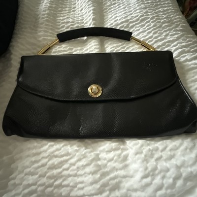 Vintage Ruth Saltz Black Clutch Purse Retractable Gold Handle Fabulous Bag B8