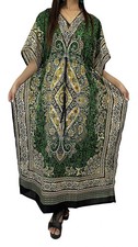 Women Polyester Kaftan Maxi Dress Beach Holiday Plus Gown Night Dress Green