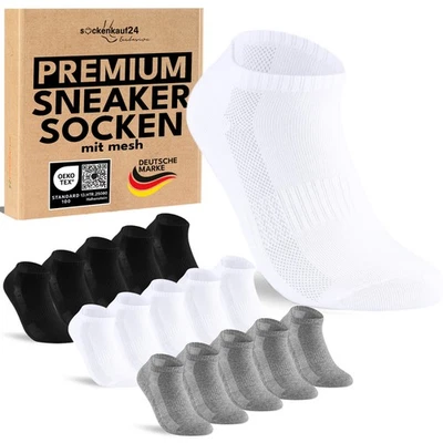 Premium Sneaker Socken Herren Damen Sportsocken mit Mesh-Streifen Baumwolle - Bild 1 von 4