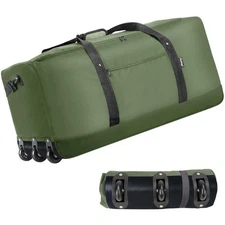 Rolling Duffel Bag 120L 32 Inch Foldable 3 Wheel Travel Camping Green