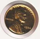 Rare Old Antique 1936 US Lincoln 24k Gold Plated Cent Penny Collection Coin USA