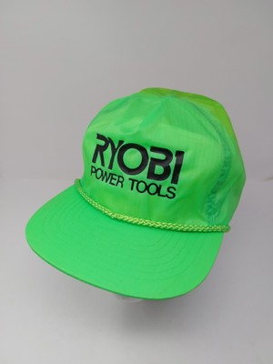#ad Vtg Ryobi Power Tools Nylon Roped Strap Back Hat Adjustable 80#x27;s Fluorescent Cap $24.99