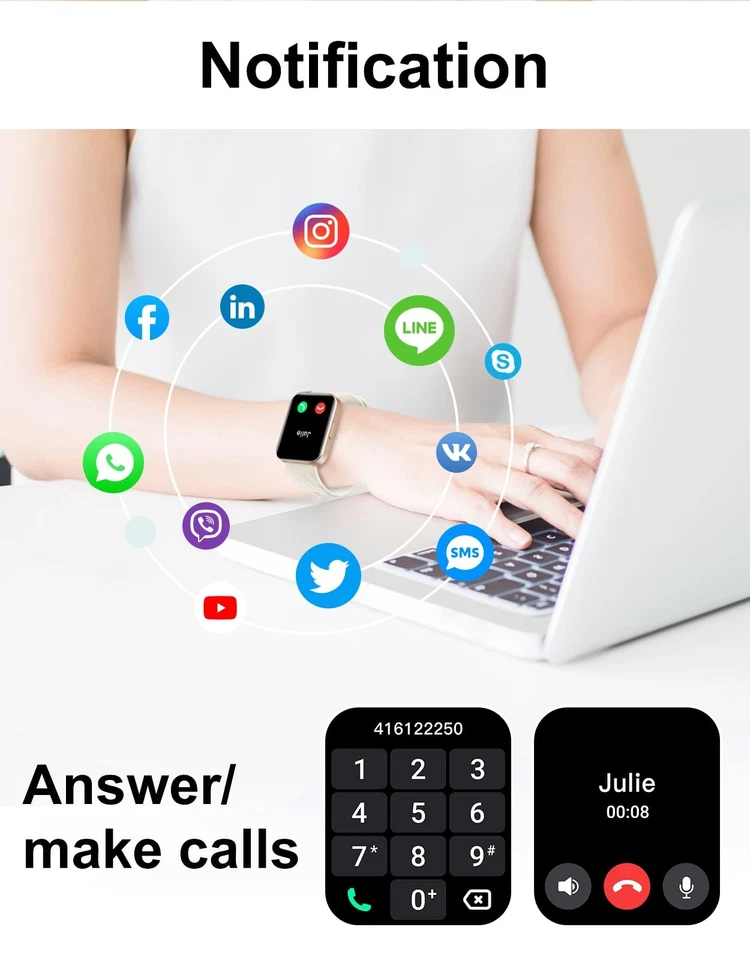 Reloj inteligente (responder/hacer llamadas), relojes inteligentes de 1,85" para hombres mujeres reloj digital... Foto 2 de 4