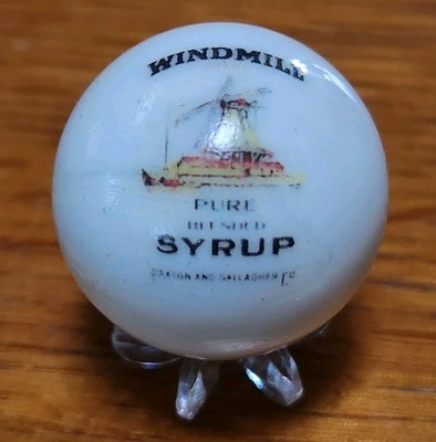 WINDMILL SYRUP ADVERTISING MARBLE 1'' SHOOTER SZ & STAND COLLECTOR 