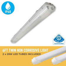 6FT TWIN LED NON CORROSIVE FITTING IP65 LED BATTEN LIGHT WITH 2 X 6FT LED TUBES
