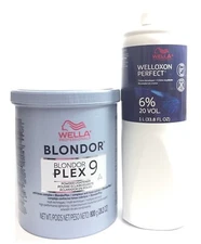 (2 PACK) Wella Blondor Plex9 Lightener & Wella Dev 6% 20 Vol Duo, 28.2, 33.8 oz