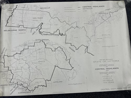 VINTAGE MAP CENTRAL HIGHLANDS BENALLA EVELYN SEYMOUR SILVAN ELECTORAL PROVINCE - Picture 1 of 9