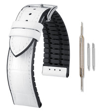HIRSCH Paul Alligator Embossed Leather Watch Strap - White - Natural Rubber Core