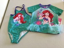 NWT Disney Ariel Rash Guard Swimsuit 2 pc Set UPF 50 Toddler Girls