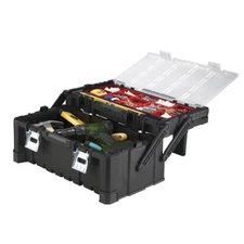 22" Heavy Duty Portable Red Black Cantilever Tool Box Storage w/ Removable Bins