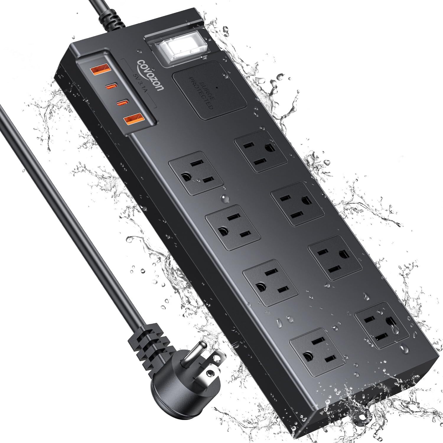 Power Strip Surge Protector - IPX6 Waterproof, Fire-Resistance, Overload Prot...