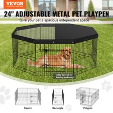 VEVOR Dog Playpen, 8 Panels Foldable Metal Dog Exercise Pen With Top Cover, 24in
