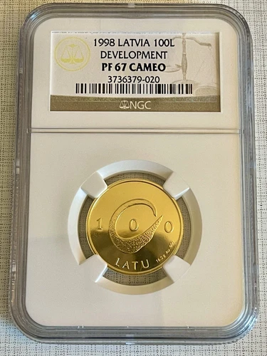 Latvia 1998 Development 100 Latu Gold NGC PF67 CAMEO SKU# 3189