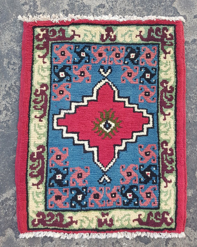 Vintage Hand Made Traditional Rug Oriental Wool Multicolor Carpet 65x51 cm