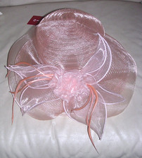 Fancy Peach Sheer Decorated Hat Wedding Church Kentucky Derby Quality Flower