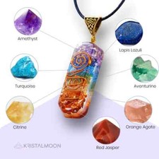 Seven Chakra Orgone Necklace Reiki Copper Double Coil Healing Round Cord Pendant
