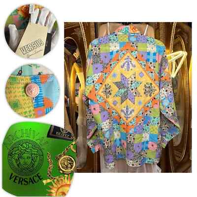 NWT Archival Versace Versus Quilted Patchwork Pattern 100% Wool Long Sleeve