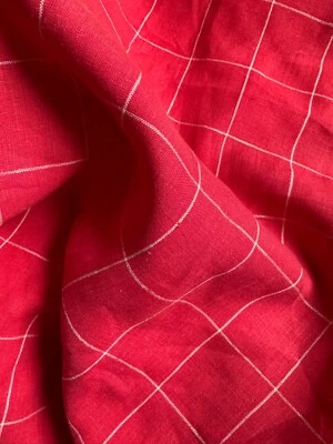 T.D.I Yarn-Dyed Linen Large Windowpane in Red/White Medium Weight 58” Wide BTY
