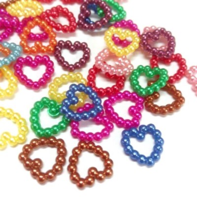 100 ACRYL GEMISCHTE PERLEN PERLENHERZEN 11 mm KARTENHERSTELLUNG ~ SAMMELALBUM ~ HOCHZEIT (88C) UK