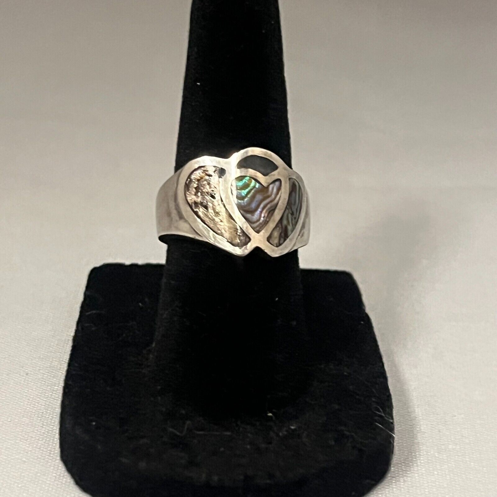 925 Solid Sterling silver Abalone Ring Hearts gen… - image 1