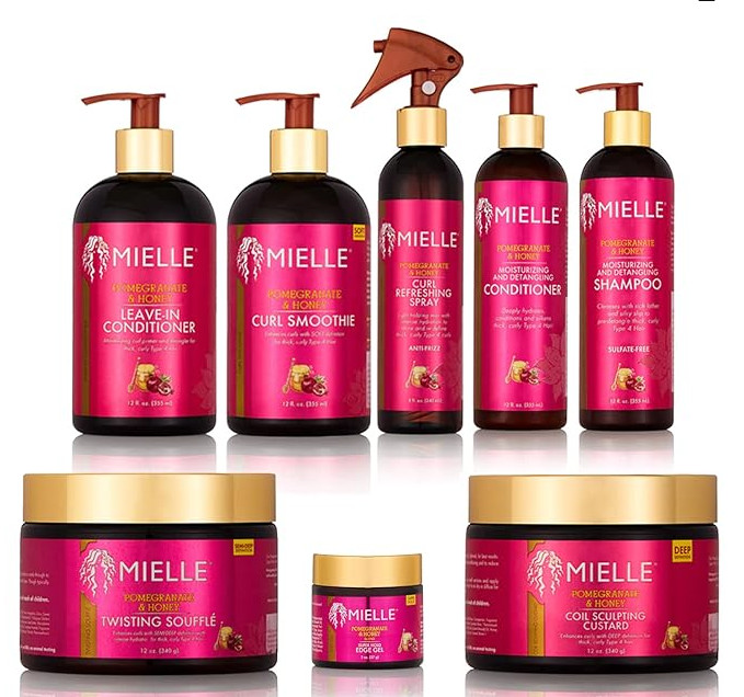 Nuevo Mielle Organics - Colección de Cabello Granada y Miel - Paquete de 8 PIEZAS
