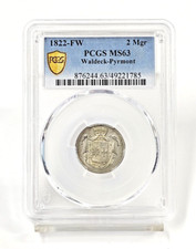 1822-FW Waldeck-Pyrmont 2 Mgr Coin PCGS MS63