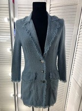 VERSACE RARE VINTAGE EXCLUSIVE WOMENS TWEED LONG BLAZER BLUE SIZE 40 ❄️