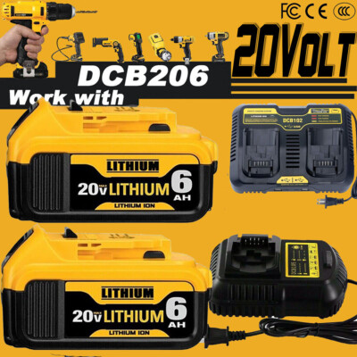 6.0Ah For DeWalt 20V Max 3.0Ah Lithium Ion Battery/Dual Charger DCB206-2 DCB206