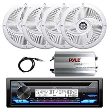 Marine Bluetooth CD Receiver, Amplifier, Antenna, 4x 5.25" 180W Speakers White 