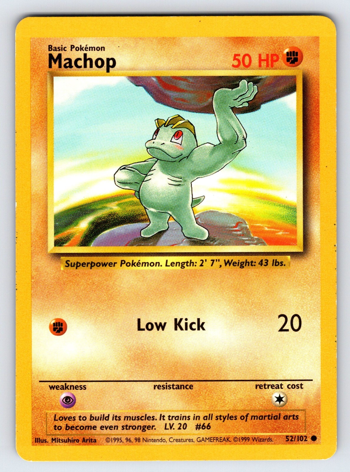 Machop 52/102 1999 Base Set Unlimited Pokemon Card WOTC Vintage Common - Mp