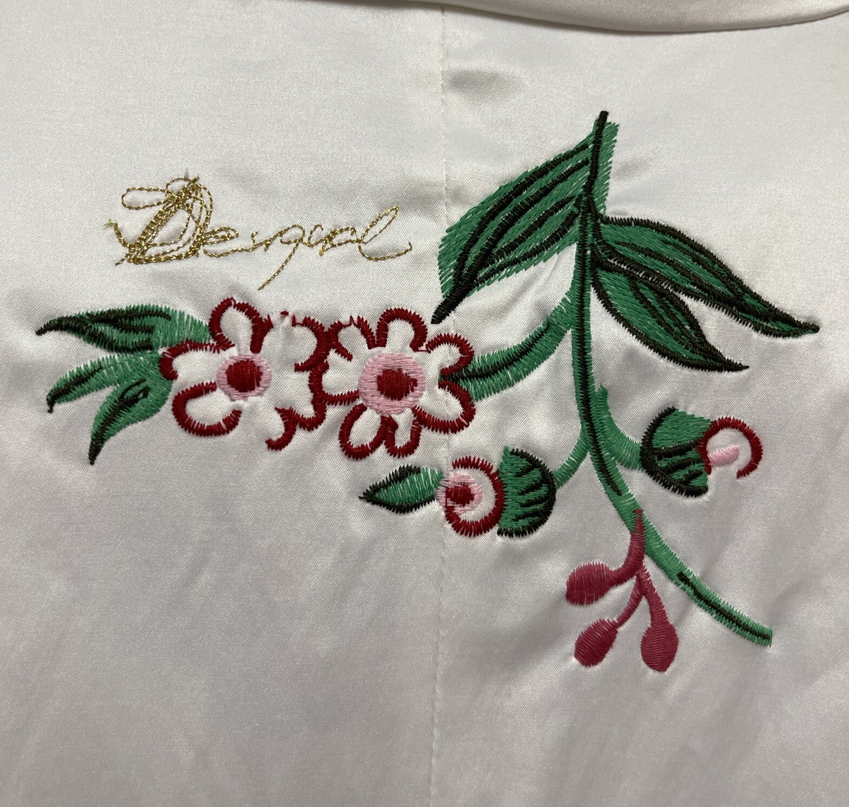 Desigual White Floral Print Satin Long Coat Jacket Sz 44 US