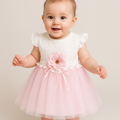 Mädchen Kleid, Taufkleid, Prinzessin Kleid, Partykleid, Weiß-Rosa, 74, 80, 86