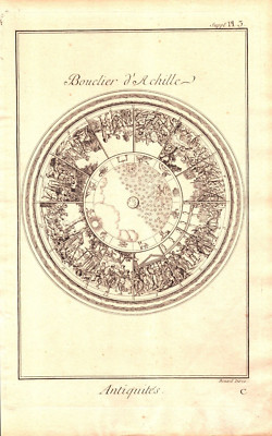 ACHILLES SHIELD, BOUCLIER D'ACHILLE Antique original engraving 1777