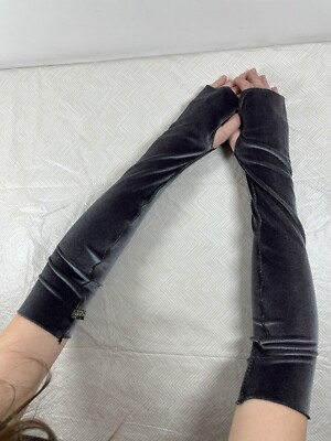 Caron Miller Velvet Long Fingerless Gloves Gray Fashion Stylish Hip Retro Y2K