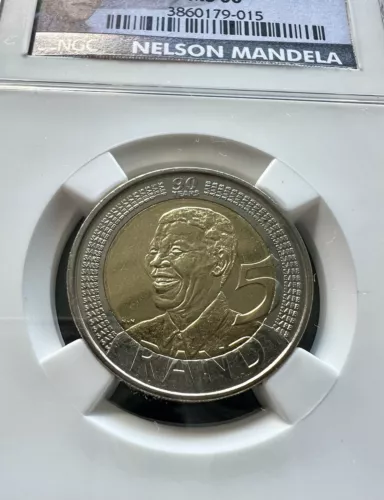 2008 South Africa 5 Rand Nelson Mandela's 90th Birthday Coin NGC MS66