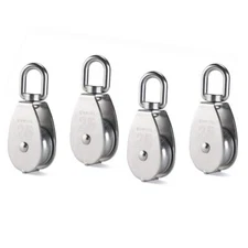 4 Pack M25 Stainless Steel Single Pulley Swivel Hook Pulley Roller for Wire Rope