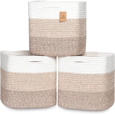 13 Inch Cube Storage Bins Cotton Rope Woven Baskets for Organizing 3-Pack | 13 X