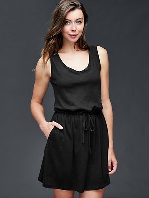 gap black linen dress Linen-Blend Scalloped Midi Dress