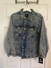 New Denim Jacket Distressed Youth Jacket Sz Large 10-12 Fast shipping