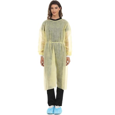 15-105 Pcs Disposable Isolation Gown Polypropylene 25gsm with Knit Cuff Yellow