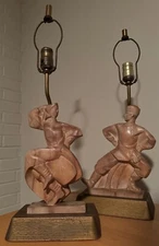 Vintage Heifetz Lamps Carved Wood Russian Cossack Dancers Mid Century Lighting