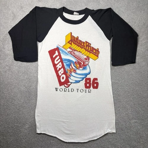 Rare Judas Priest T Shirt Turbo Fuel For Life Tour Ragl 1980s vintage concert t-shirt, vintage, single stitch, B+ condition